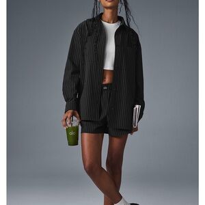 Alo Black Pinstripe Daylight Button Down Shirt Size S